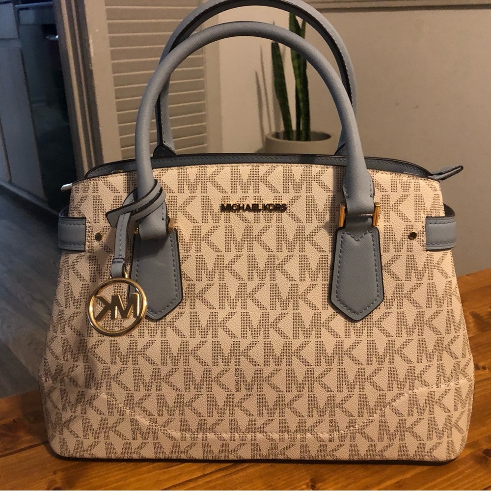 Michael Kors Large Lynn Satchel Pale Blue Multi Logo